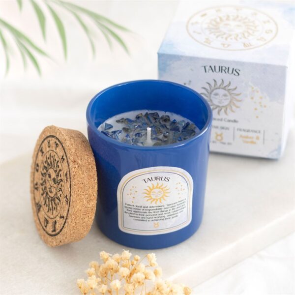 Taurus Amber & Vanilla Gemstone Zodiac Candle - Image 5