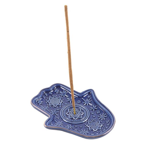 Dark Blue Hand of Hamsa Incense Holder and Trinket Dish - Image 2