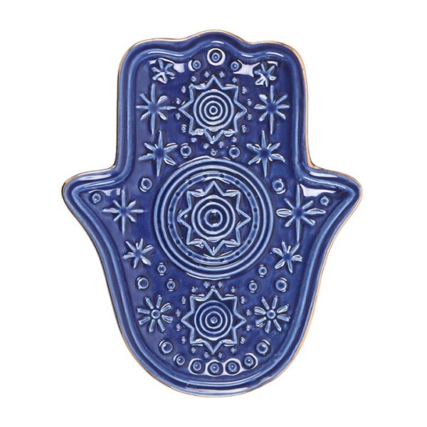 Dark Blue Hand of Hamsa Incense Holder and Trinket Dish - Image 3