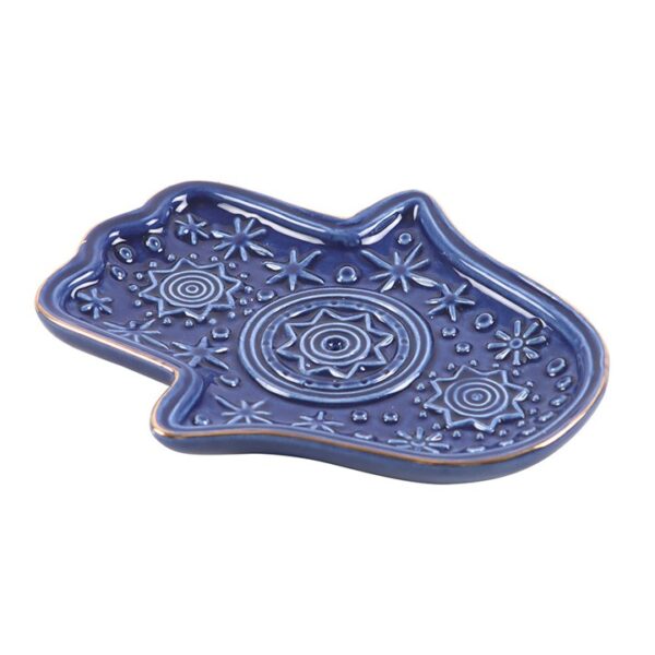 Dark Blue Hand of Hamsa Incense Holder and Trinket Dish - Image 4