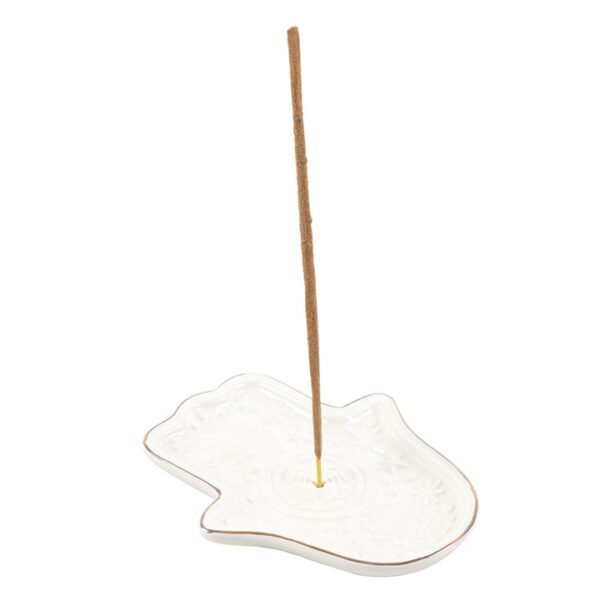 White Hand of Hamsa Incense Holder and Trinket Dish - Image 2