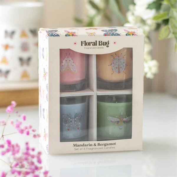 Set of 4 Floral Bug Mandarin & Bergamot Candles - Image 2