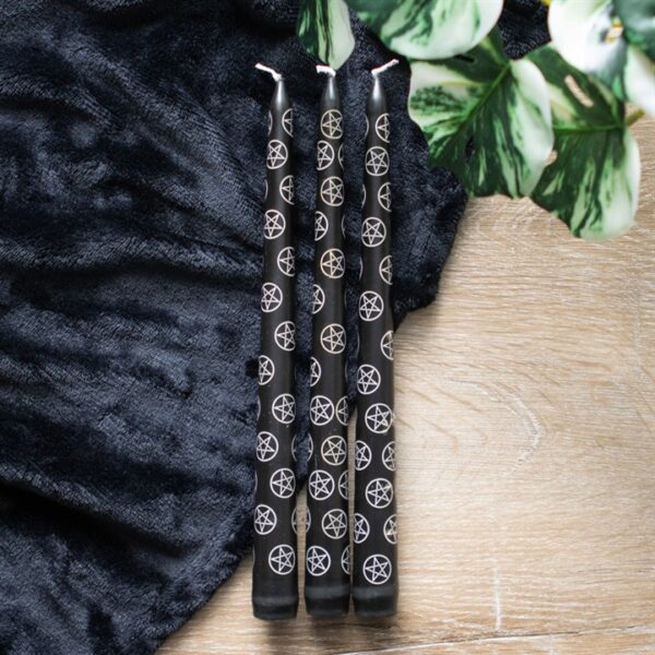 Set of 3 Black Magic Pentagram Taper Candles - Image 5