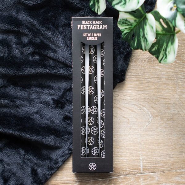 Set of 3 Black Magic Pentagram Taper Candles - Image 6