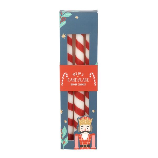 Set of 3 Candy Cane Stripe Taper Candles - Image 2