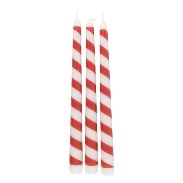 Set of 3 Candy Cane Stripe Taper Candles - Image 3