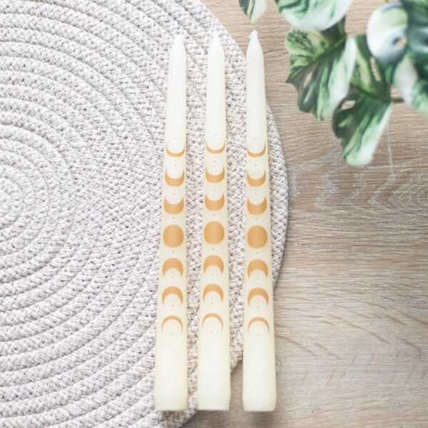 Set of 3 Off White Moon Phases Taper Dinner Candles - Image 6