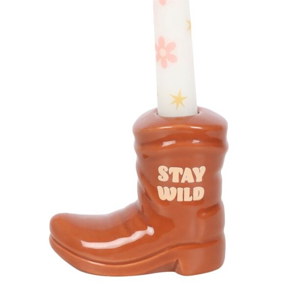 Brown Cowboy Boot Candle Holder with Taper Candle - Image 3