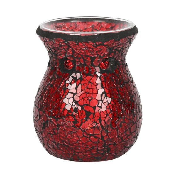Small Red Crackle Glass Oil Burner and Wax Warmer - Image 2
