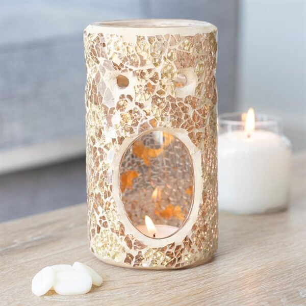 Gold Pillar Crackle Glass Oil Burner and Wax Warmer - Image 4