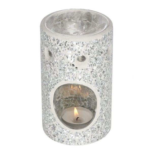 Silver Pillar Crackle Glass Oil Burner and Wax Warmer - Image 2