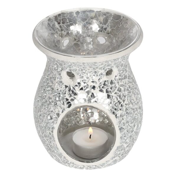 Large Silver Crackle Oil Burner and Wax Warmer - Image 2