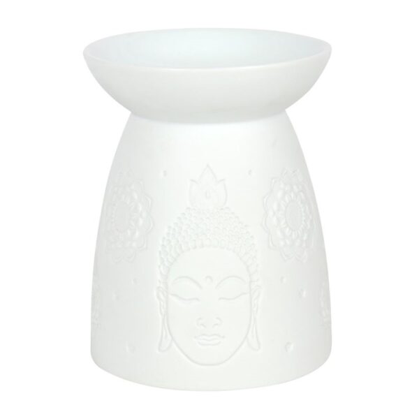 White Ceramic Buddha Face Oil Burner and Wax Warmer - Image 2