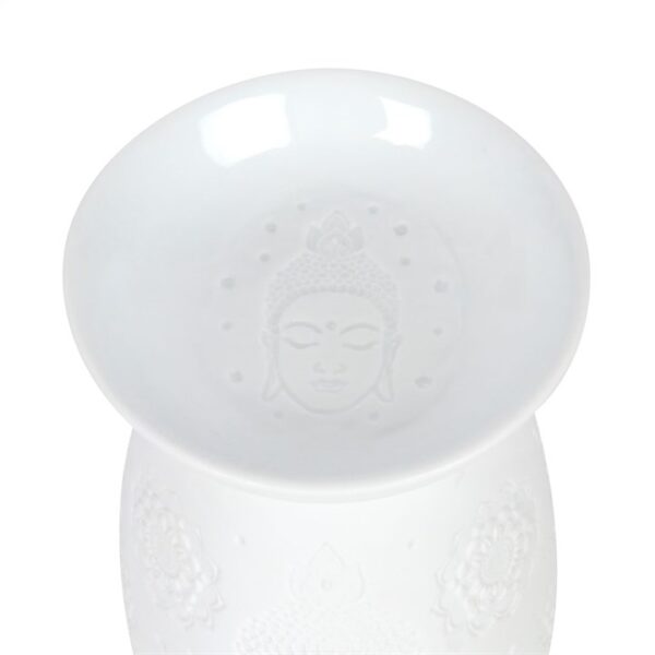 White Ceramic Buddha Face Oil Burner and Wax Warmer - Image 4