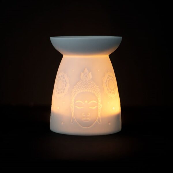 White Ceramic Buddha Face Oil Burner and Wax Warmer - Image 6