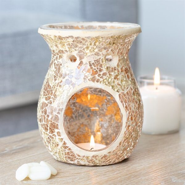 Large Gold Crackle Glass Oil Burner and Wax Warmer - Image 4