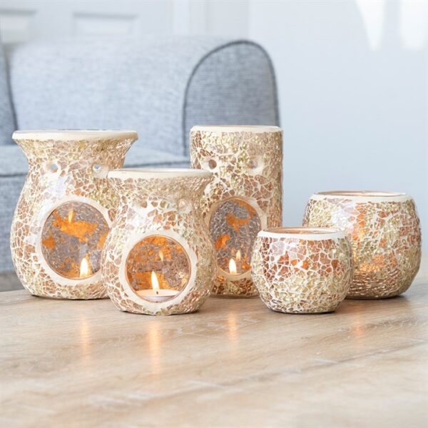 Large Gold Crackle Glass Oil Burner and Wax Warmer - Image 5