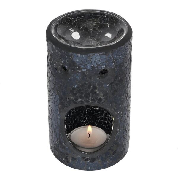 Black Crackle Glass Pillar Oil Burner and Wax Warmer - Image 2
