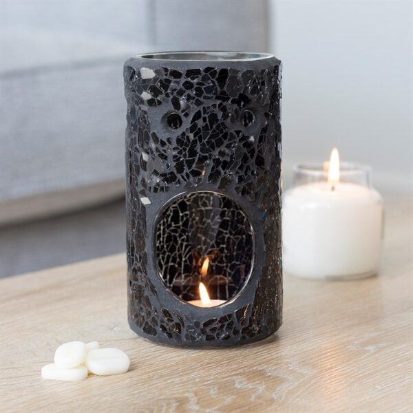 Black Crackle Glass Pillar Oil Burner and Wax Warmer - Image 4