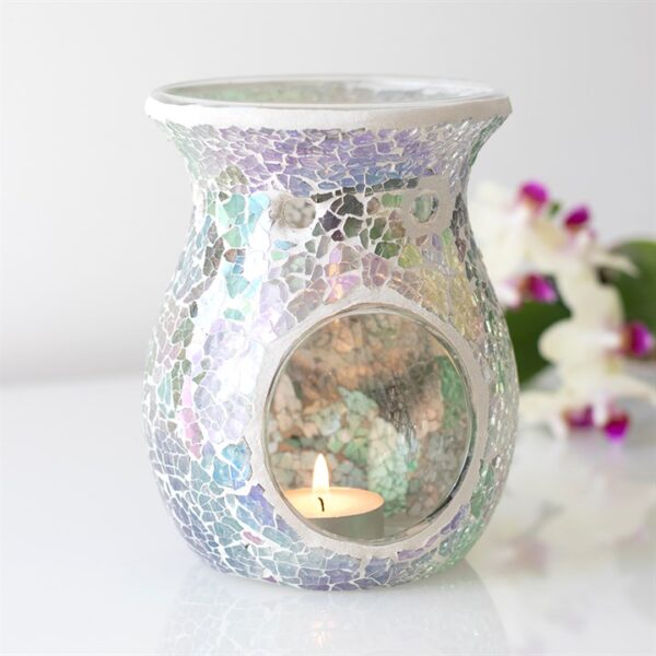Large Light Blue Iridescent Crackle Oil Burner and Wax Warmer - Image 4