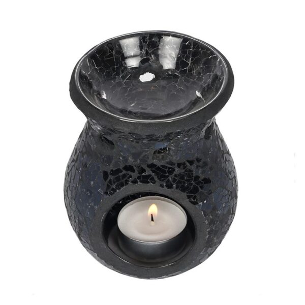Small Black Crackle Glass Oil Burner and Wax Warmer - Image 2