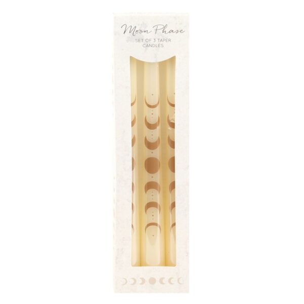 Set of 3 Off White Moon Phases Taper Dinner Candles - Image 2