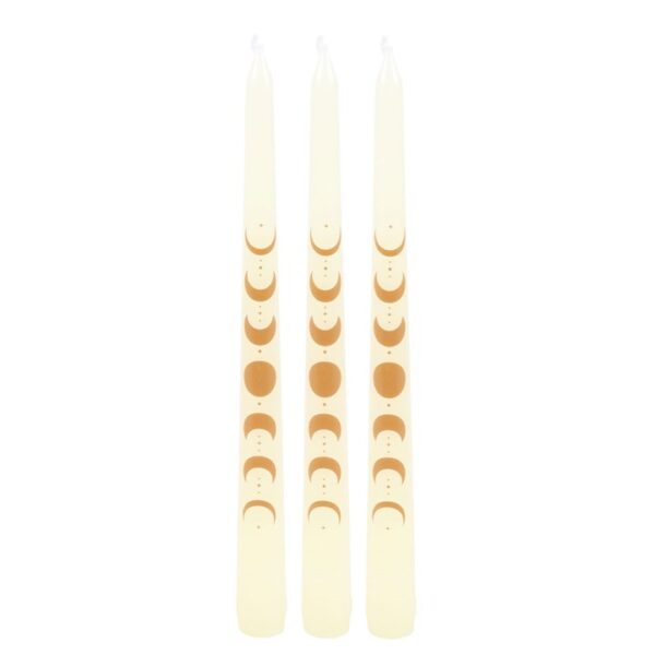Set of 3 Off White Moon Phases Taper Dinner Candles - Image 3