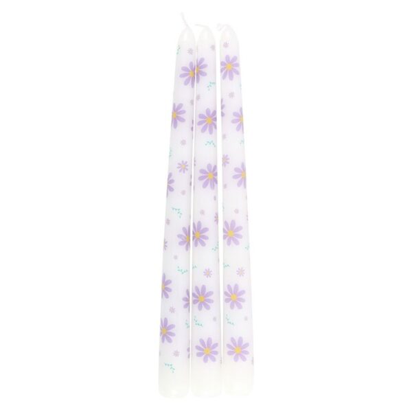 Set of 3 Purple Daisy Taper Candles - Image 4