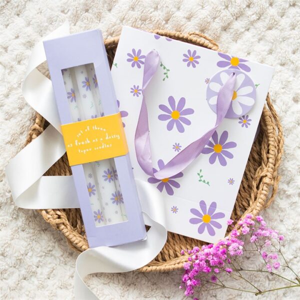 Set of 3 Purple Daisy Taper Candles - Image 6