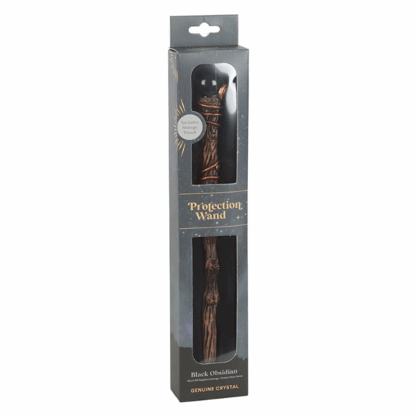 Protection Black Obsidian Crystal Wand with Pouch - Image 2