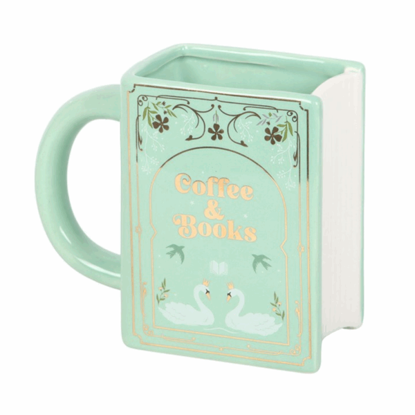 Coffee and Books Green Book Shaped Mug - Image 2