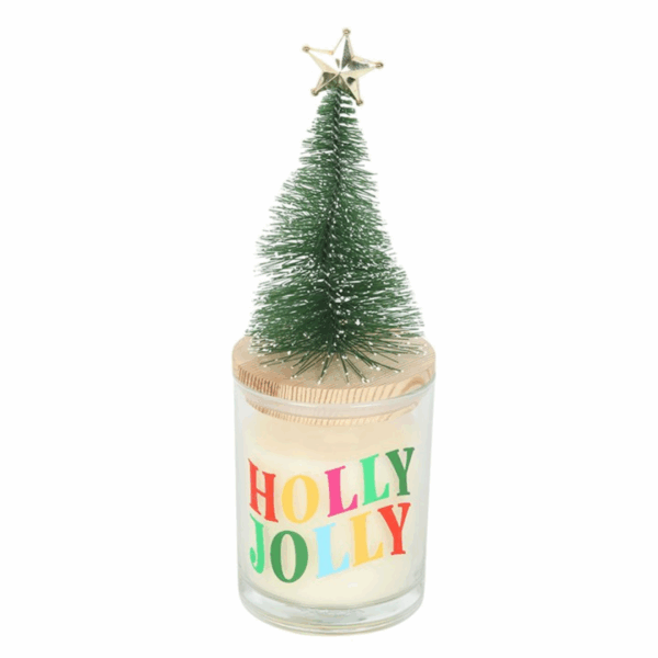 Holly Jolly Pine & Fir Glass Candle with Tree - Image 2