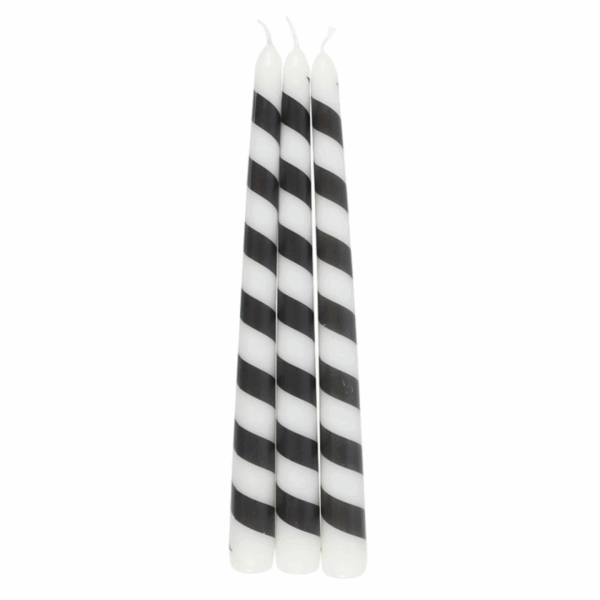 Set of 3 Black Candy Cane Taper Candles - Image 3