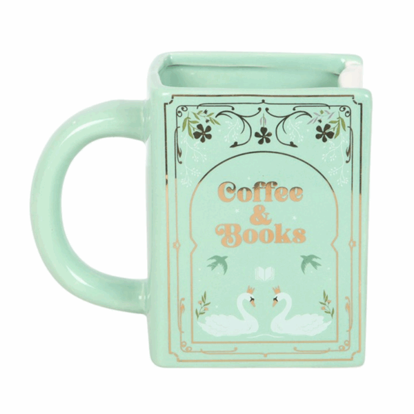 Coffee and Books Green Book Shaped Mug - Image 3