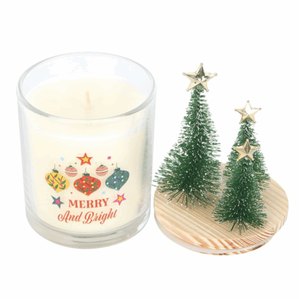 Merry and Bright Bauble Cinnamon & Spice Glass Candle with Tree - Image 3