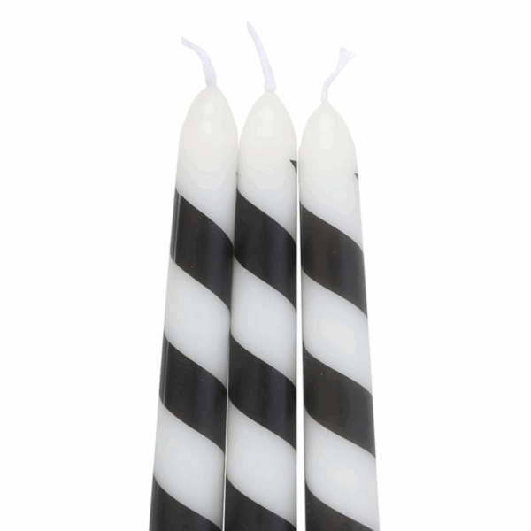 Set of 3 Black Candy Cane Taper Candles - Image 4