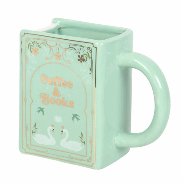 Coffee and Books Green Book Shaped Mug - Image 4