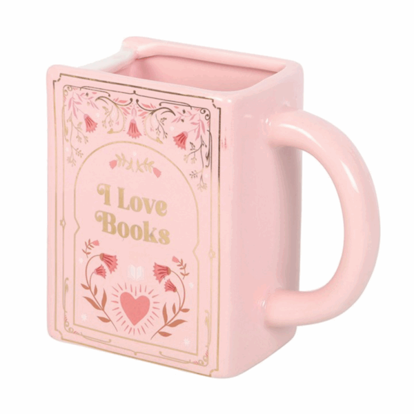 I Love Books Pink Book Shaped Mug - Image 4