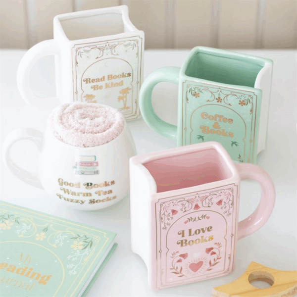 Coffee and Books Green Book Shaped Mug - Image 5