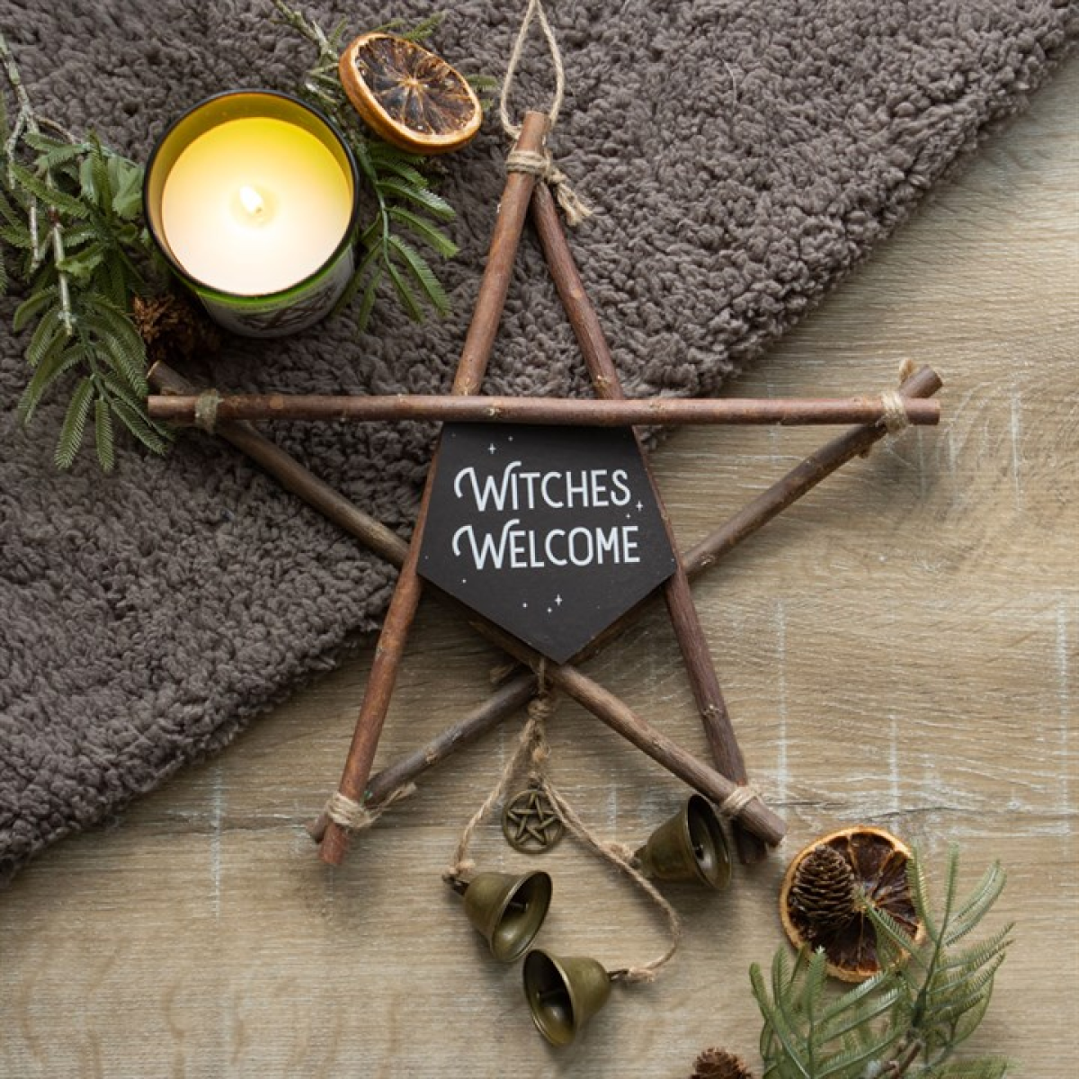 30cm Witches Welcome Willow Pentagram Sign with Bells - Image 4