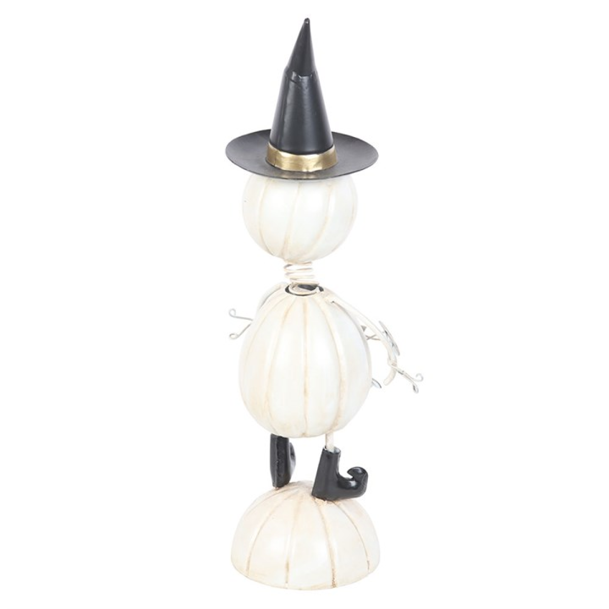 White Metal Pumpkin Man Ornament with Witch Hat - Image 4