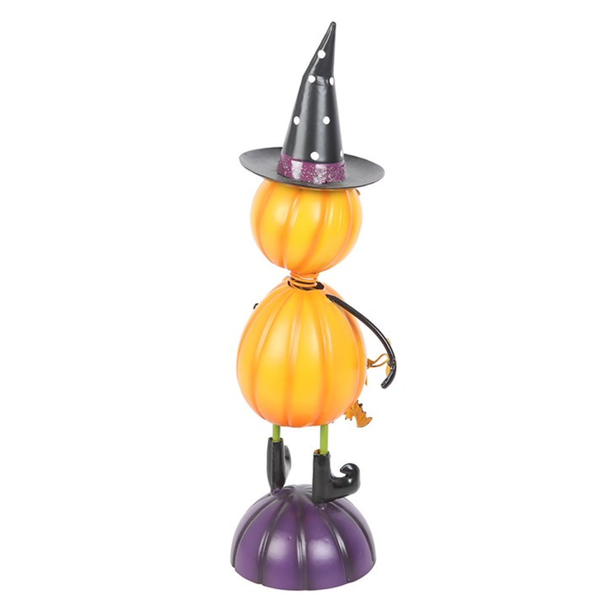 Orange Metal Pumpkin Man Ornament with Witch Hat - Image 4