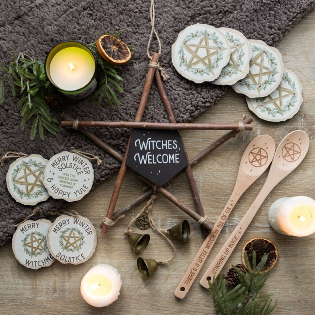 30cm Witches Welcome Willow Pentagram Sign with Bells - Image 5