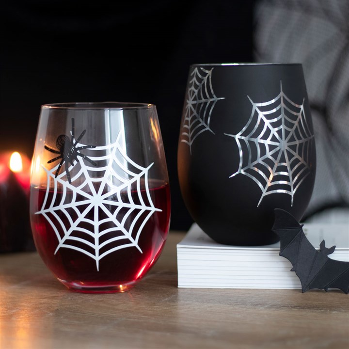 Set of 2 Spider and Web Stemless Wine Glasses - Image 3