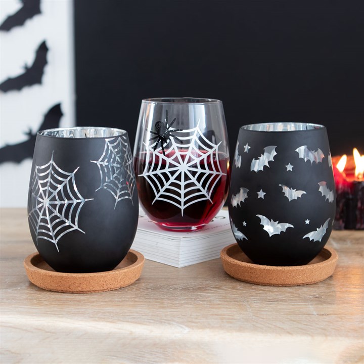 Set of 2 Spider and Web Stemless Wine Glasses - Image 4