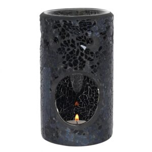 Black Crackle Glass Pillar Oil Burner and Wax Warmer