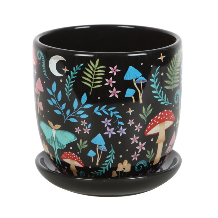 Dark Forest Print Ceramic Plant Pot with Saucer - Image 2