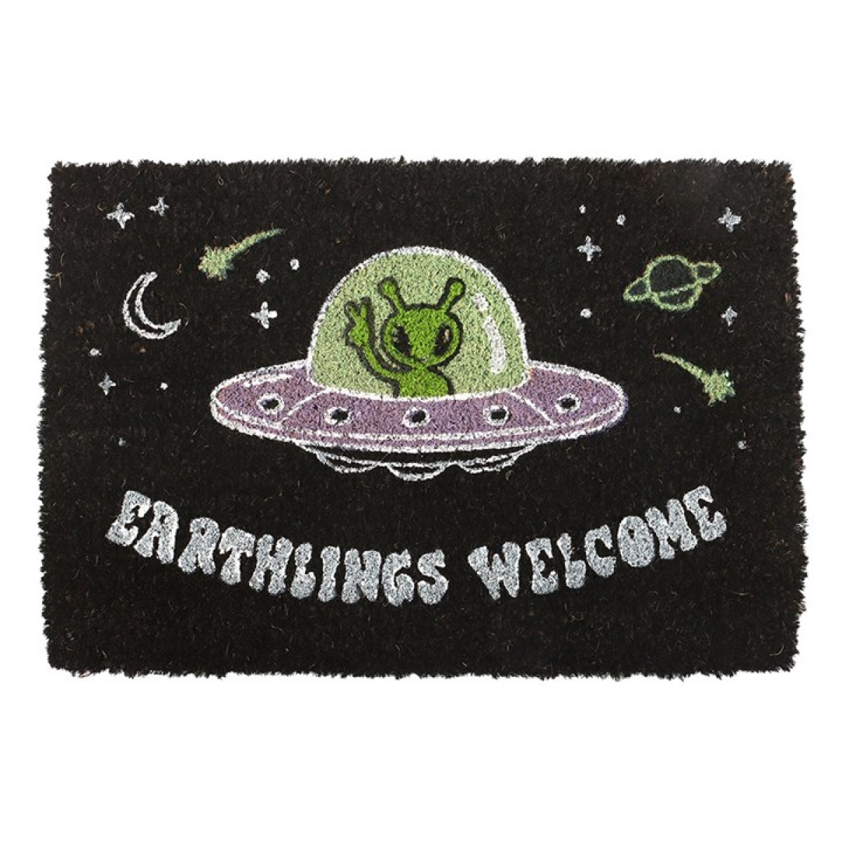 Black Earthlings Welcome Alien UFO Doormat - Image 2