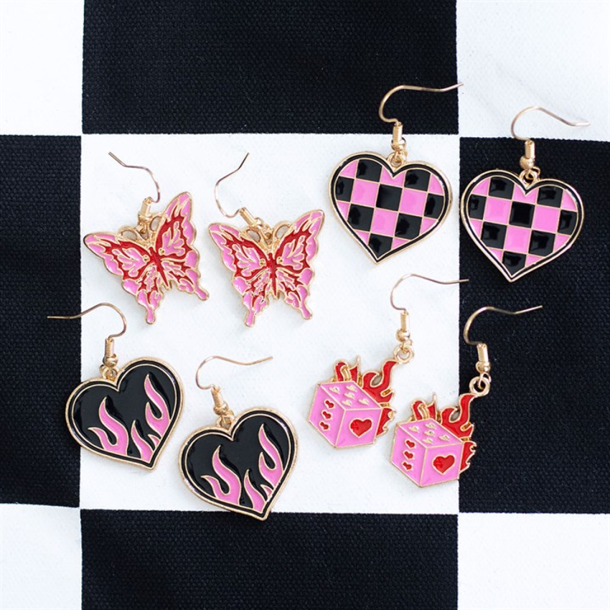 Checkerboard Heart Earrings - Image 5