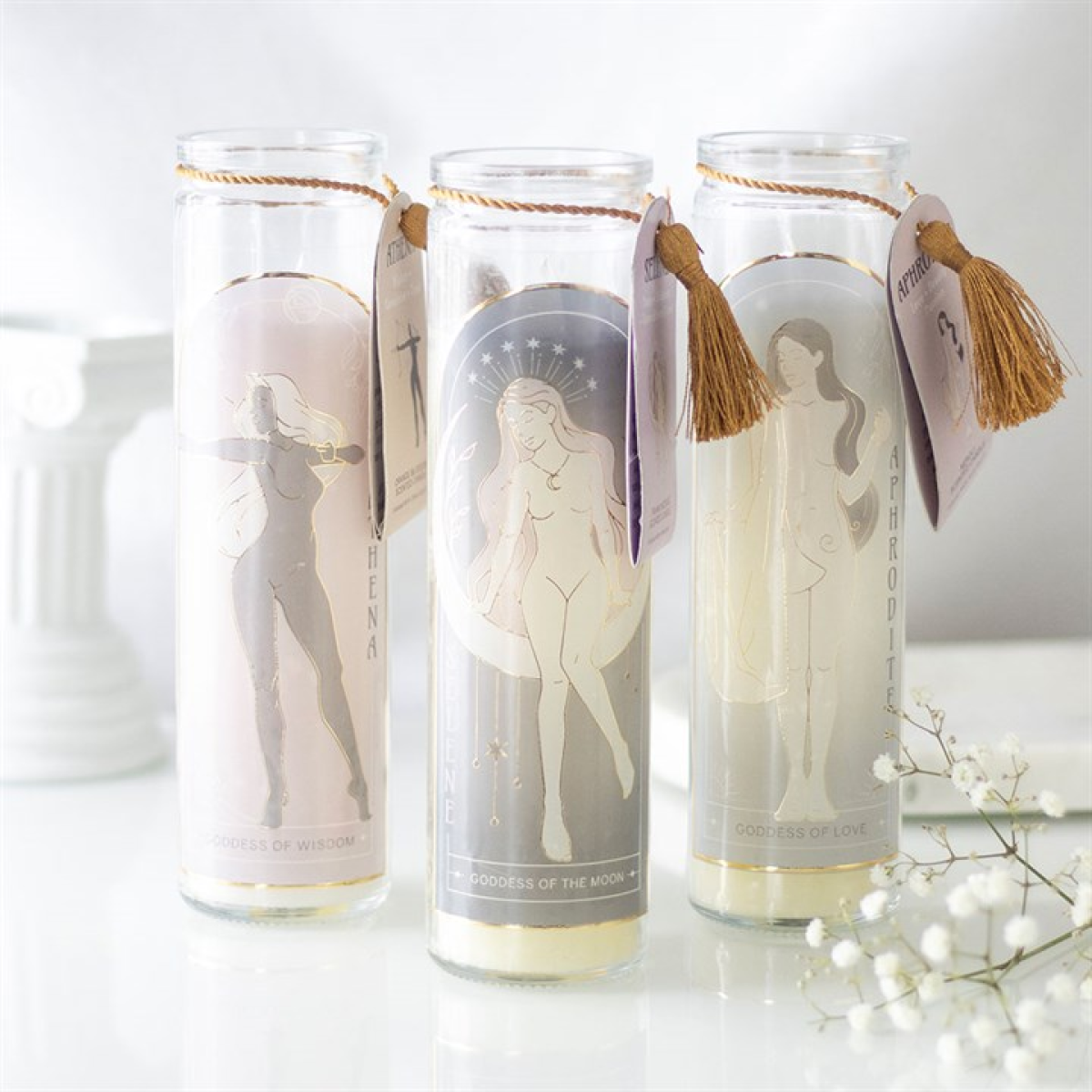 Aphrodite Goddess Tube Candle with Rose Quartz Crystals - Image 5